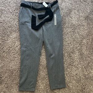 NWT LOFT Women’s Gray Pants with Black Velvet Tie Belt 8